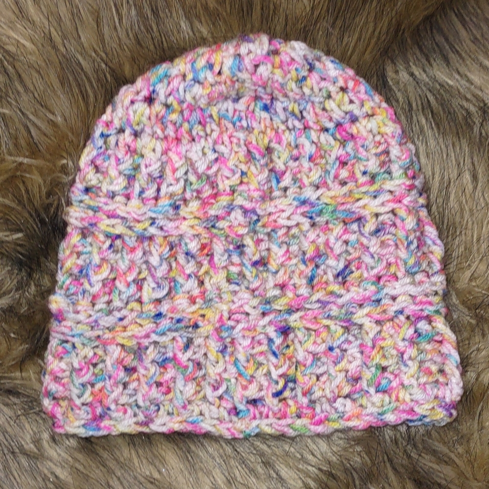 Bubble Gum Pop Multicolor Crochet Beanie Osfm